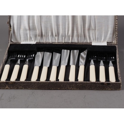 346 - A cased set of Viners stainless steel cutlery with textured handles, a cased set of silver plated fi... 