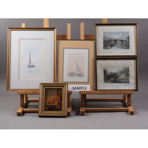 446 - Three 19th century Tombleson prints, in Hogarth frames, a limited edition colour print, sailing boat... 