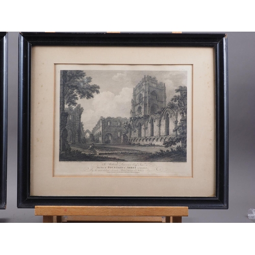 461 - An etching of Fountains Abbey, in ebonised frame, another etching, 