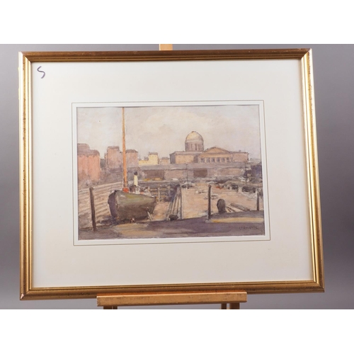 489 - Albert Ernest Brockbank: an early 20th century watercolour view of the dry dock Liverpool, 11