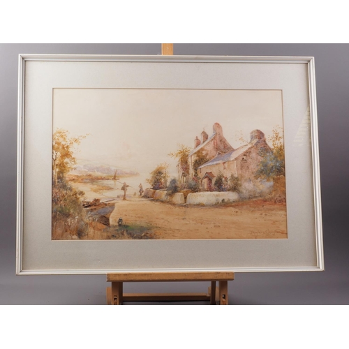 490 - J Hughes Clayton: watercolours, coastal cottages with figures, 15