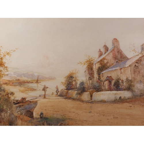 490 - J Hughes Clayton: watercolours, coastal cottages with figures, 15