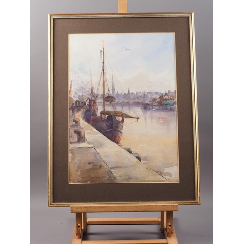 494 - Edith A Hope, 1901: watercolour study, harbour scene, 17 1/2