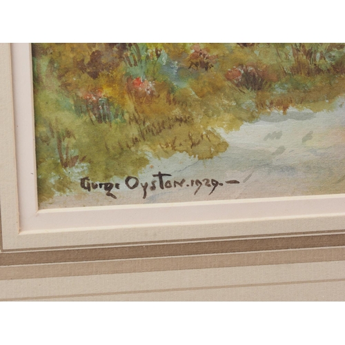 495 - George Oyston, 1929: watercolours, rural landscape with stone walls and figures, 10 3/4