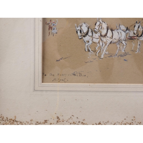 511 - A des C: a late 19th century watercolour and bodycolour sketch of a carriage, 