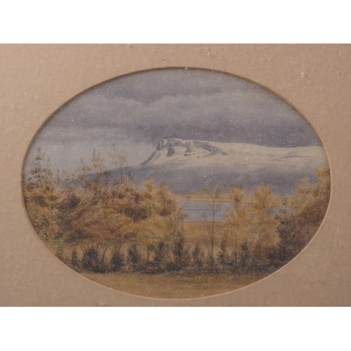 517 - English late 19th century school: three watercolour studies, landscapes, in oak strip frames, a simi... 