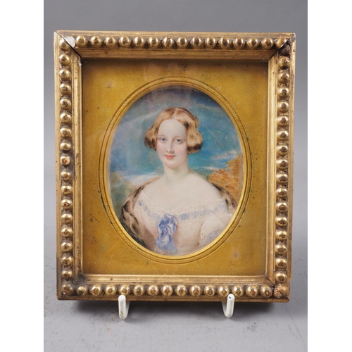 524 - Hugh Ross: an early Victorian portrait miniature, unknown woman, 3 1/2