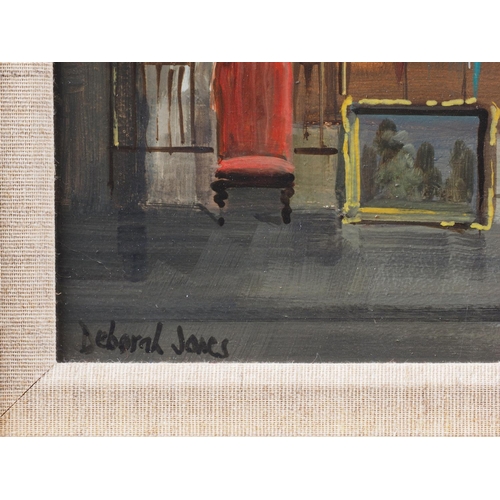 527 - Deborah Jones: oil on board, shopfront, 