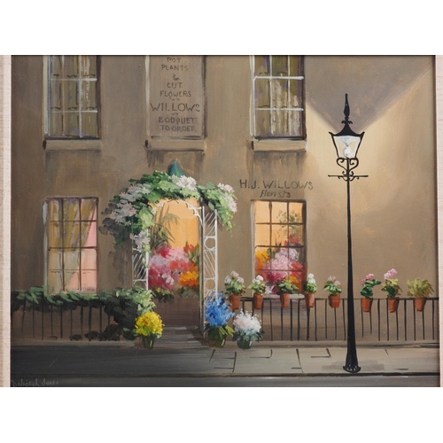 528 - Deborah Jones: oil on board, shopfront, 