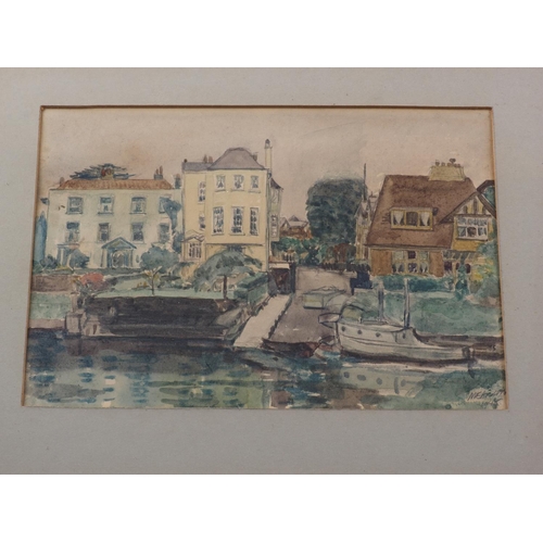 537 - M E Anderson: oil on board, Twickenham scene, in gilt frame, and a number of other related works by ... 