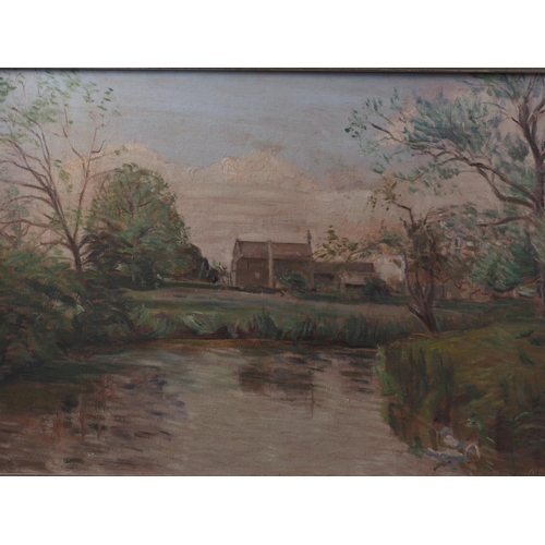 537 - M E Anderson: oil on board, Twickenham scene, in gilt frame, and a number of other related works by ... 