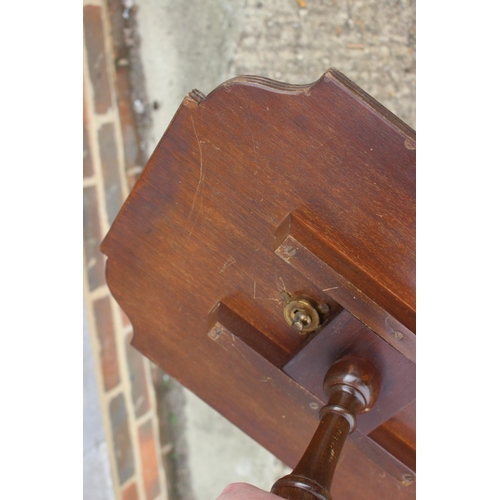 664 - Two mahogany shape top occasional tables with tooled lined tops, on turned column and quadruple spla... 