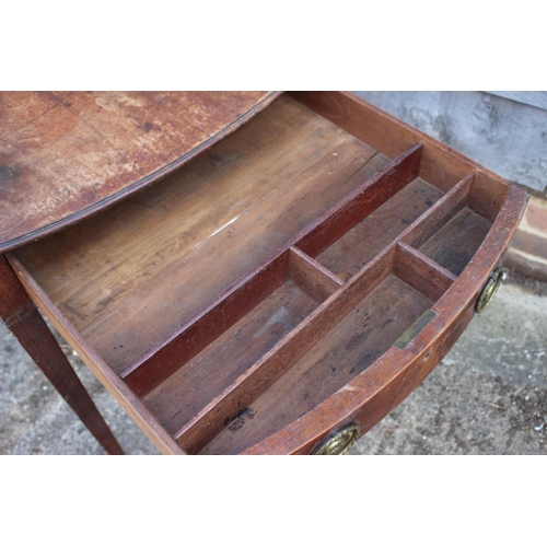 587 - A 19th century mahogany oval Pembroke table, fitted one drawer with brass ring handle, on square tap... 