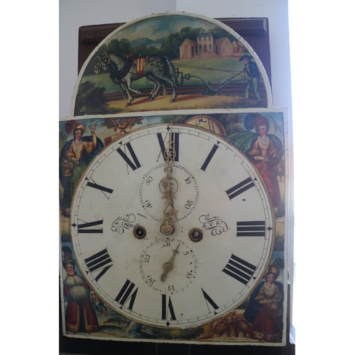 616 - An early 19th century mahogany long case clock with eight-day striking movement and painted dial by ... 