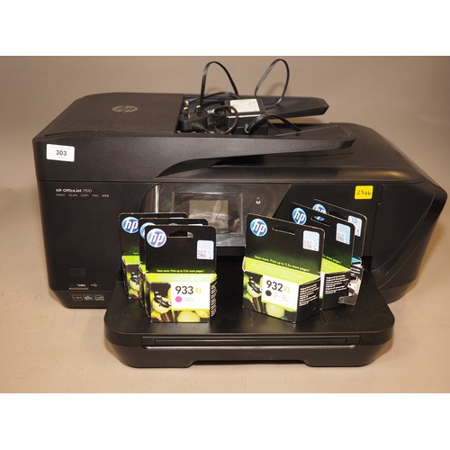 303 - An HP OfficeJet 7510 printer, scanner, copier and fax machine with A3 printing capability, serial nu... 