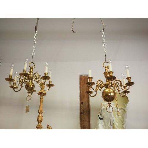 329 - A gilt metal six-light chandelier, 22 1/2