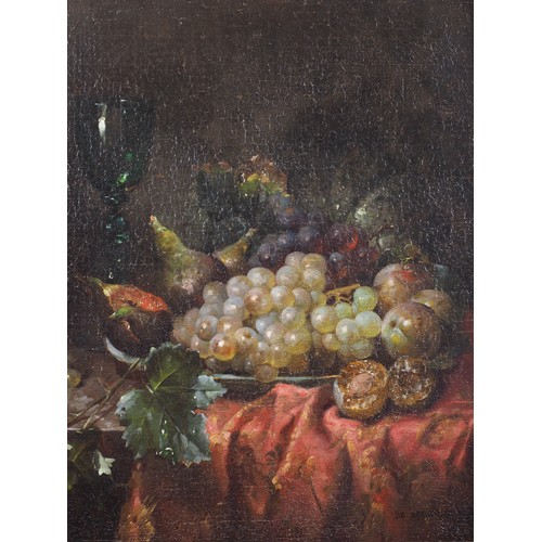 532 - D Schryver: oil on canvas, still life with grapes (cleaned and relined) 17 1/4