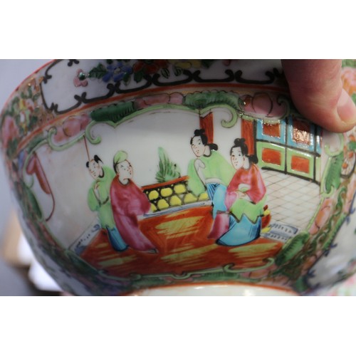 115 - A Canton famille verte enamel bowl with figure decorated panels, 9