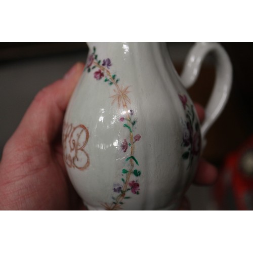 120 - A selection of Chinese export tea bowls, two similar saucers, a sparrow beak jug and a blanc de chin... 