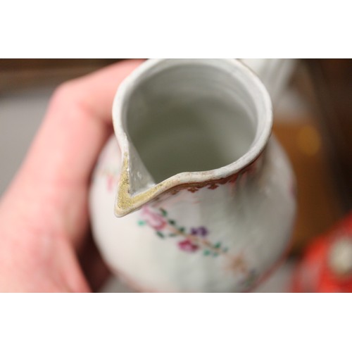 120 - A selection of Chinese export tea bowls, two similar saucers, a sparrow beak jug and a blanc de chin... 