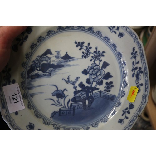 121 - Four Chinese porcelain blue and white plates, decorated various landscapes, 9