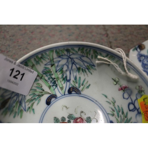 121 - Four Chinese porcelain blue and white plates, decorated various landscapes, 9