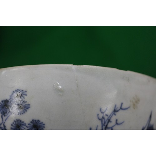 139 - A Chinese blue and white bowl, decorated figures in a landscape, six-character mark to base, 6