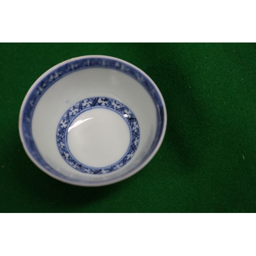 149 - Three Nanking cargo tea bowls and saucers with blue and white landscape decoration, and 