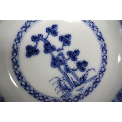 149 - Three Nanking cargo tea bowls and saucers with blue and white landscape decoration, and 