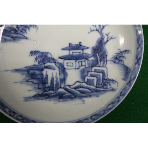 149 - Three Nanking cargo tea bowls and saucers with blue and white landscape decoration, and 