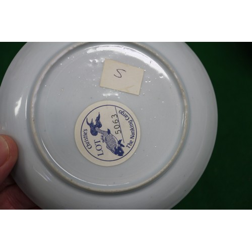 149 - Three Nanking cargo tea bowls and saucers with blue and white landscape decoration, and 