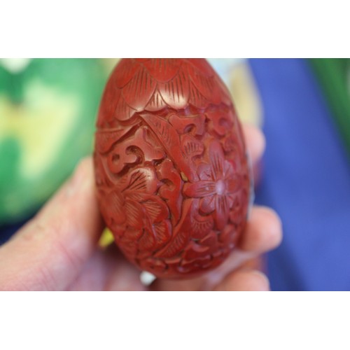 158 - A Chinese carved cinnabar lacquer dish, decorated figures in a boat, seal mark to base, 9 1/2