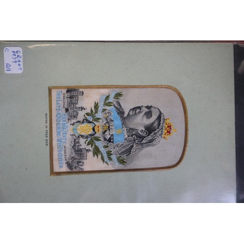 339 - An album of Victorian and later silk bookmarks, etc, an album of Kensitas silk cigarette cards and a... 