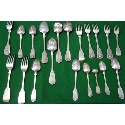 362 - A part canteen of shell cast fiddle pattern flatware, 85.4oz troy approx