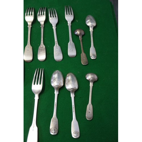 362 - A part canteen of shell cast fiddle pattern flatware, 85.4oz troy approx