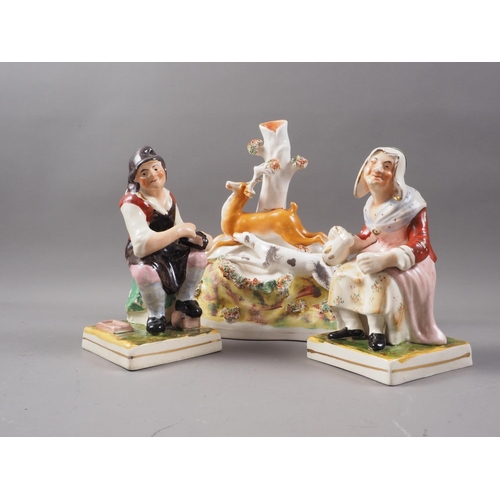 7 - A pair of Staffordshire figures, cobbler and his wife, on square bases, 6 1/2