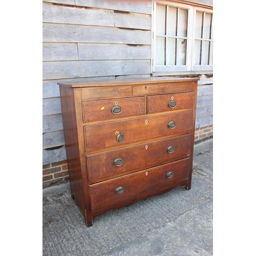 480 - A mid 18th century oak, mahogany and rosewood banded chest of one frieze drawer, two short and three... 