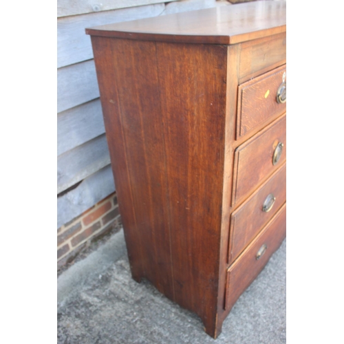 480 - A mid 18th century oak, mahogany and rosewood banded chest of one frieze drawer, two short and three... 