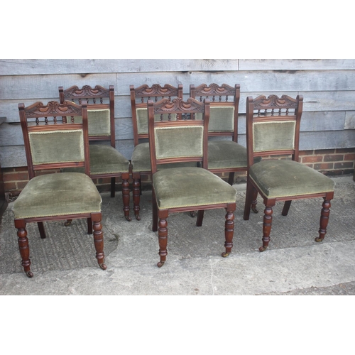 495 - A set of six late 19th century carved walnut frame standard dining chairs with padded seats and back... 