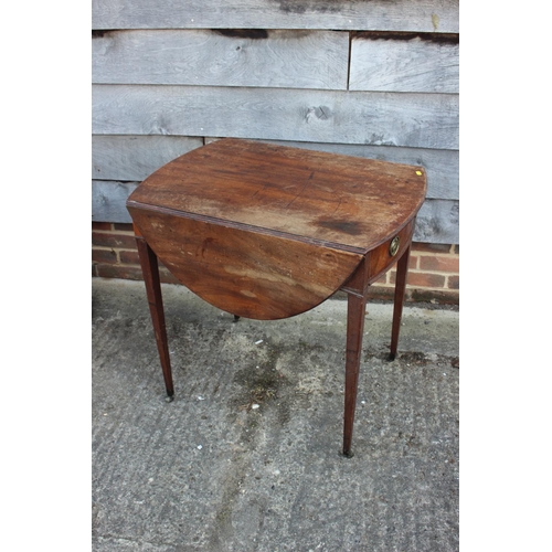 497 - A 19th century mahogany oval Pembroke table, fitted one drawer with brass ring handle, on square tap... 