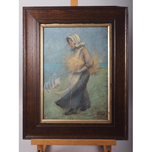 423 - Lancelot Roberts, 1908: pastels, girl with wheatsheaf, 13 1/2