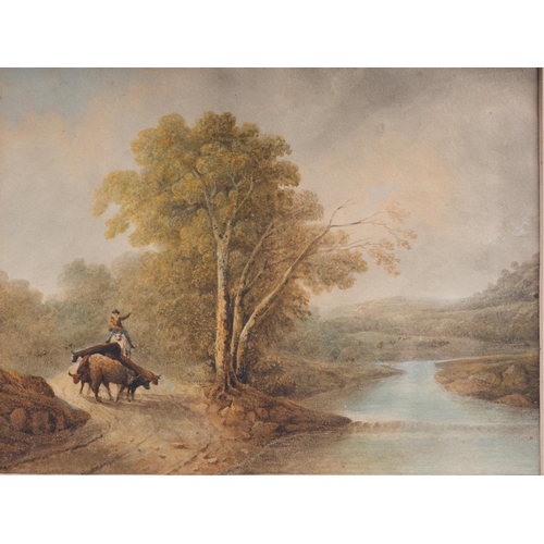 428 - Copley Fielding?: watercolours, landscape with cattle and drover, 6 3/4