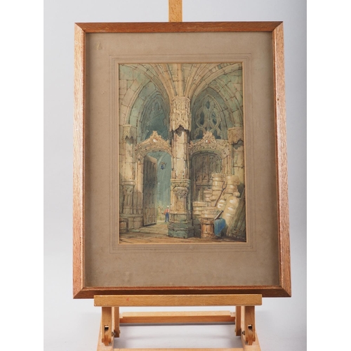 429 - Circle of Samuel Prout: watercolours, Gothic church interior, 13 1/2