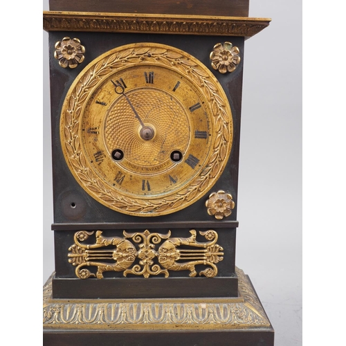 146 - An Empire style mantel clock with gilt brass Apollo's head finial, gilt dial by Anglesa Marseille, 1... 