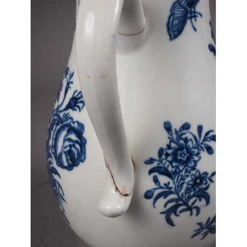 15 - A mid 18th century Worcester blue and white transfer decorated coffee pot and cover, 7 3/4