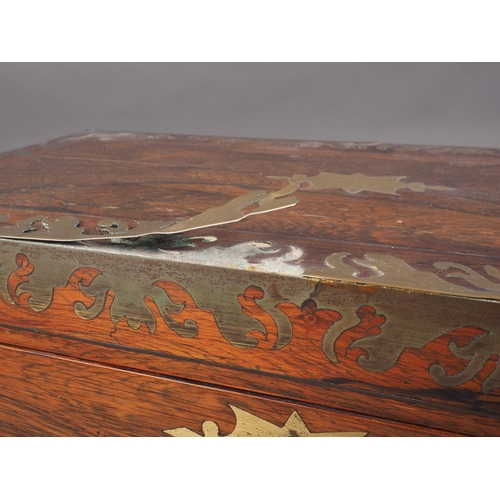 163 - An early Victorian rosewood and brass inlaid writing box with part fitted interior, 20