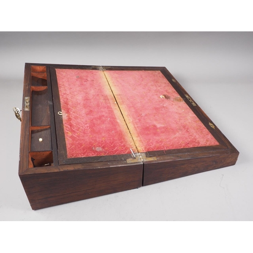 163 - An early Victorian rosewood and brass inlaid writing box with part fitted interior, 20