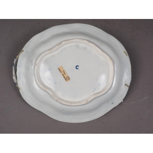 20 - A mid 18th century blue and white Worcester relief decorated two-handled dish, 11