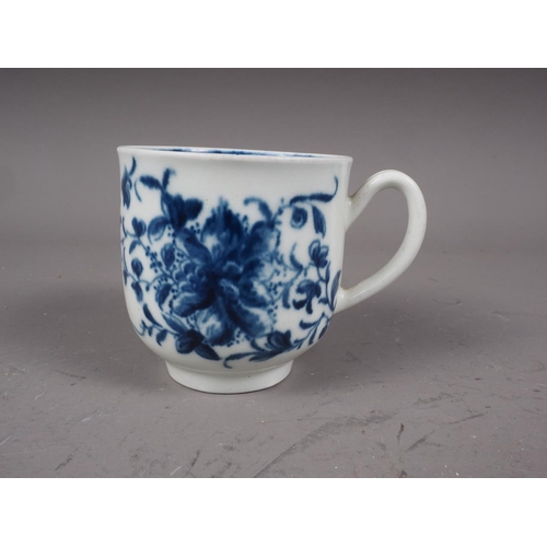 22 - A mid 18th century Worcester blue and white hand-painted cup, 2 1/4