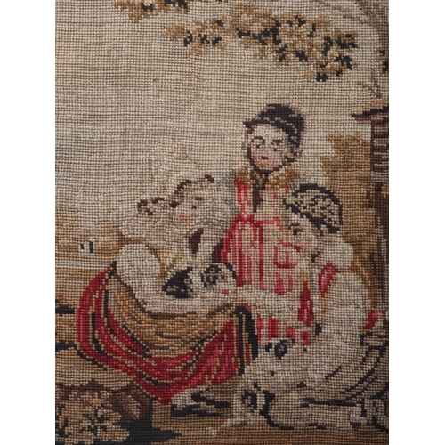 247 - Two mid 19th century needlepoint panels, children with puppy, and mother and daughter, 14